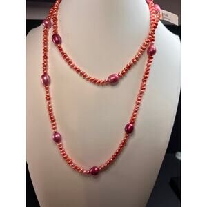 NEW coral pink freshwater pearl 36 inch necklace with sterling silver clasp